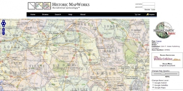 Фрагмент интерфейса сайта проекта Historic Map Works