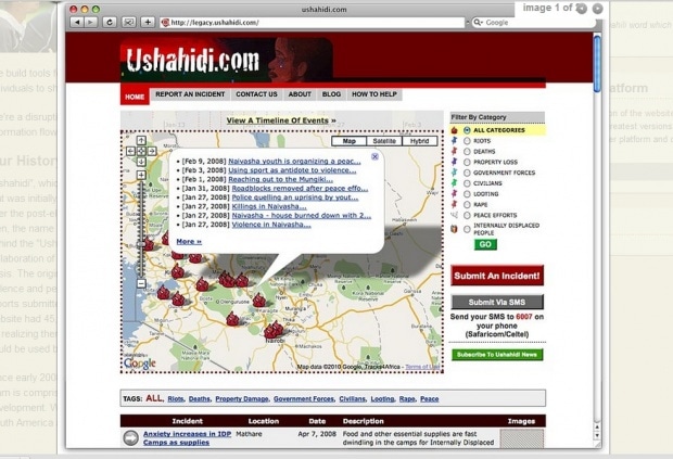 Фрагмент интерфейса сайта Ushahidi