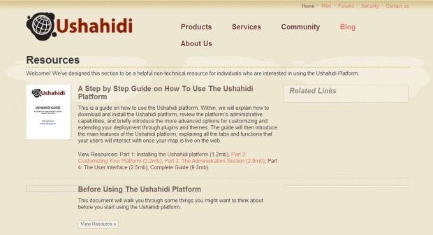 Фрагмент интерфейса сайта Ushadidi