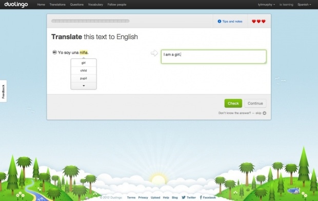 Фрагмент интерфейса сайта Duolingo