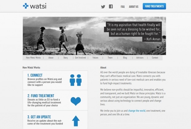 Фрагмент интерфейса сайта Watsi