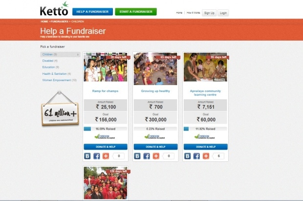 Фрагмент интерфейса сайта Ketto