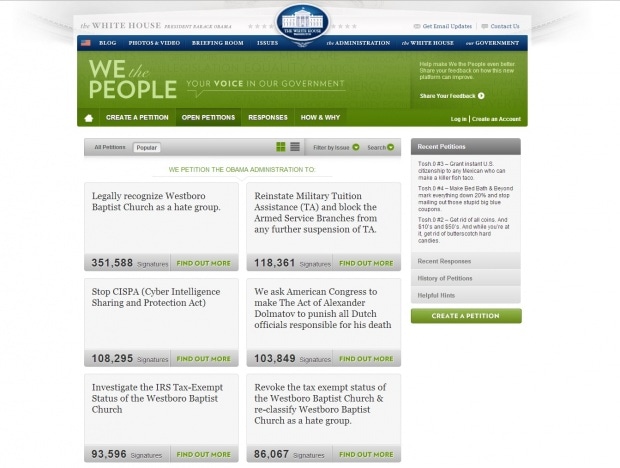 Фрагмент интерфейса сайта We the People