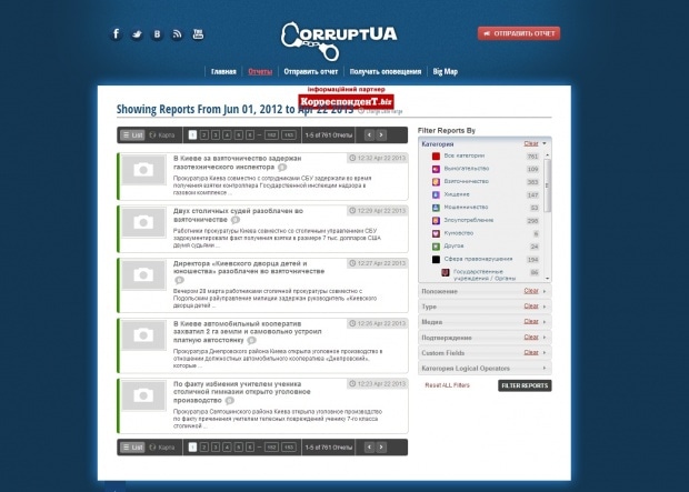 Фрагмент интерфейса сайта CorruptUA