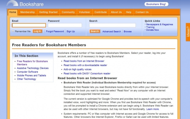 Фрагмент интерфейса сайта Bookshare