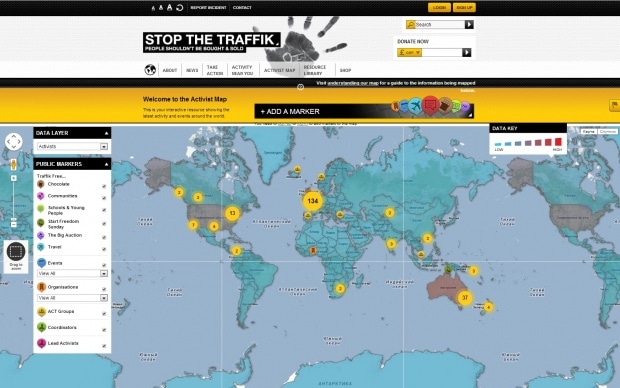 Фрагмент интерфейса сайта Stop The Traffik