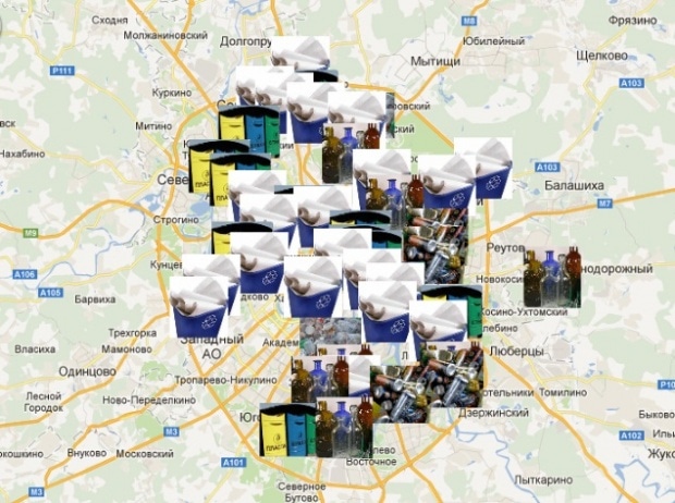 Информация о пунктах приема на карте Москвы