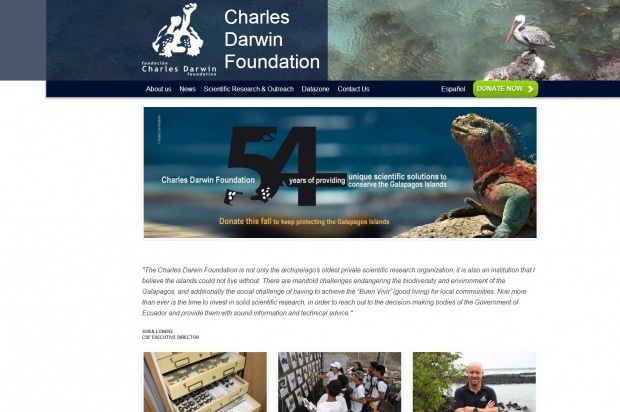 Фрагмент интерфейса сайта Charles Darwin Foundation