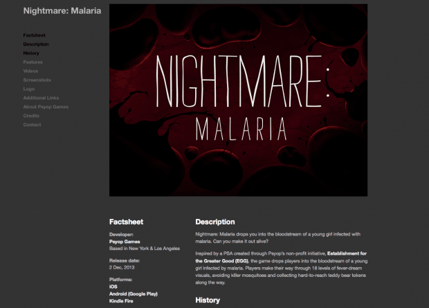 Фрагмент интерфейса сайта Nightmare:Malaria