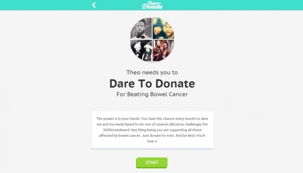 Фрагмент интерфейса кампании по сбору средств на сайте Dare to Donate