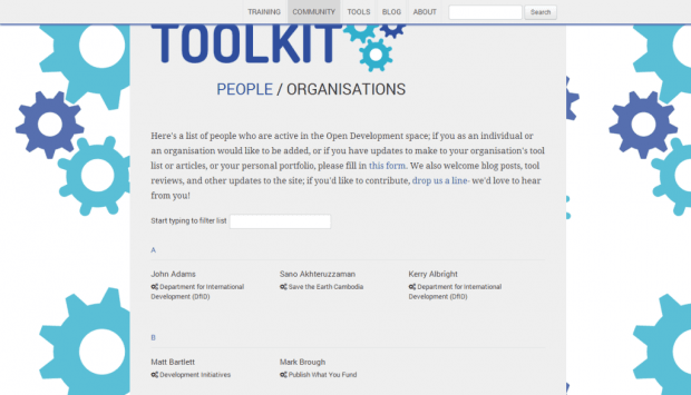 Фрагмент интерфейса сайта Open Development Toolkit. Раздел Community.