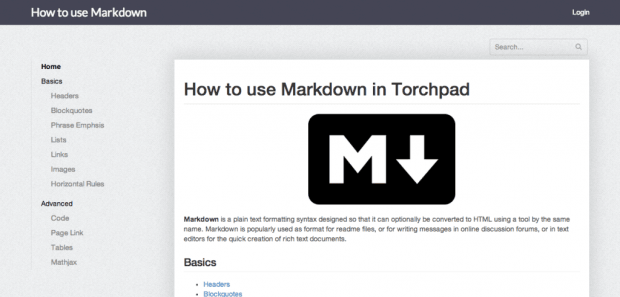 Элемент интерфейса страницы о синтаксисе Markdown.