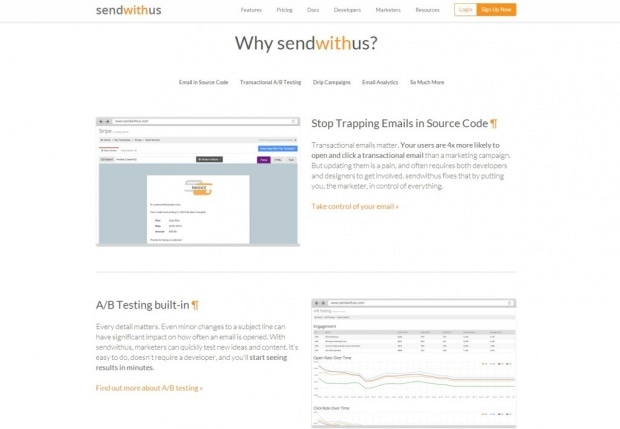 Фрагмент интерфейса сайта sendwithus