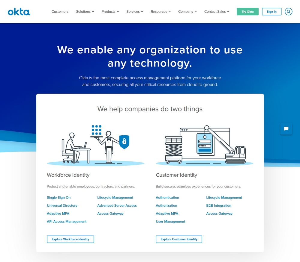 Технология единого входа от сервиса Okta. Скриншот сайта okta.com