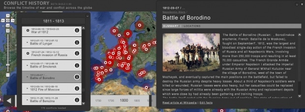 Фрагмент интерфейса сайта Conflict History