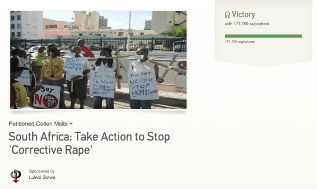 Кампания против корректирующего изнасиловия в ЮАР. Платформа Change.org
